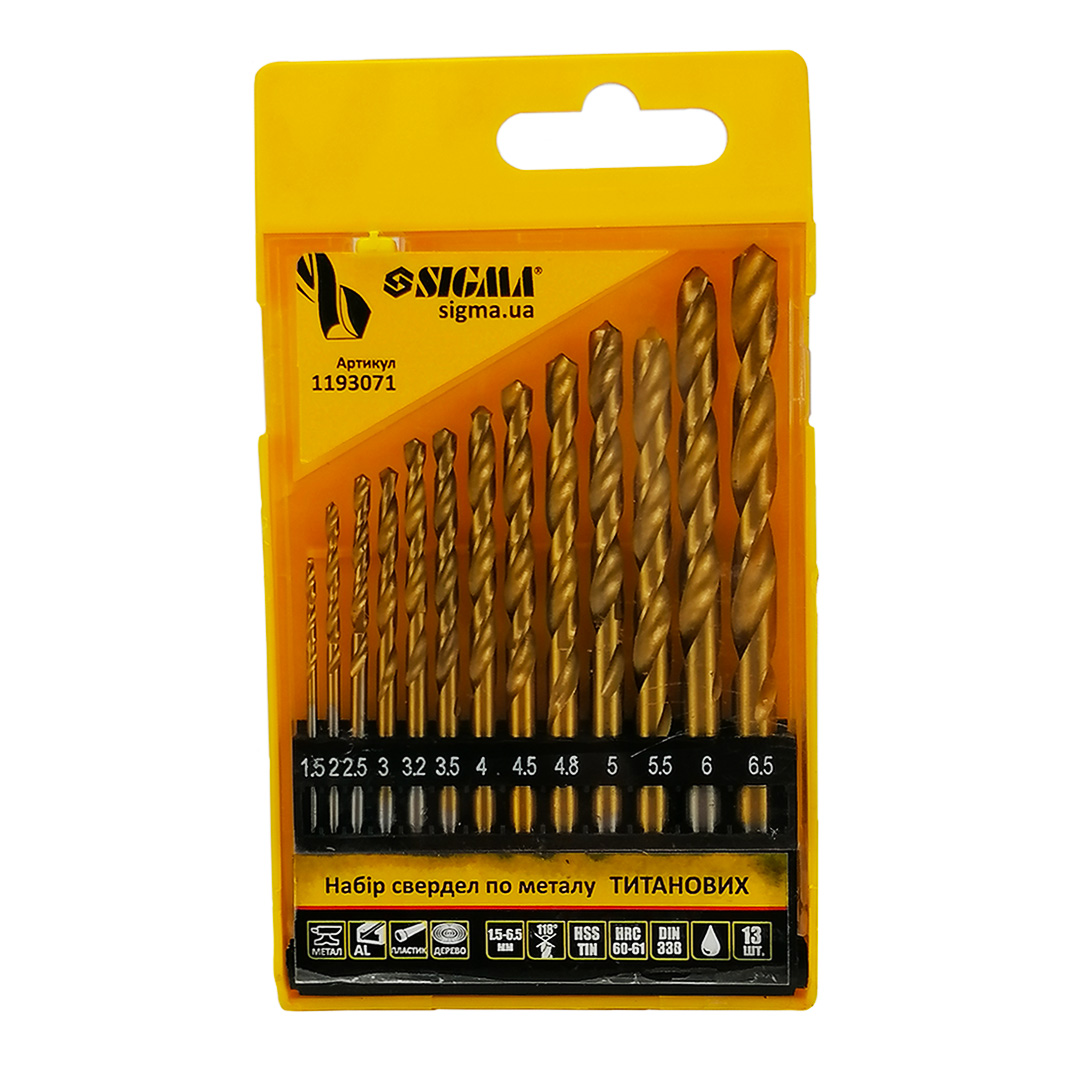 Набір свердел по металу титанових 13 шт 1.5-6.5 мм Sigma