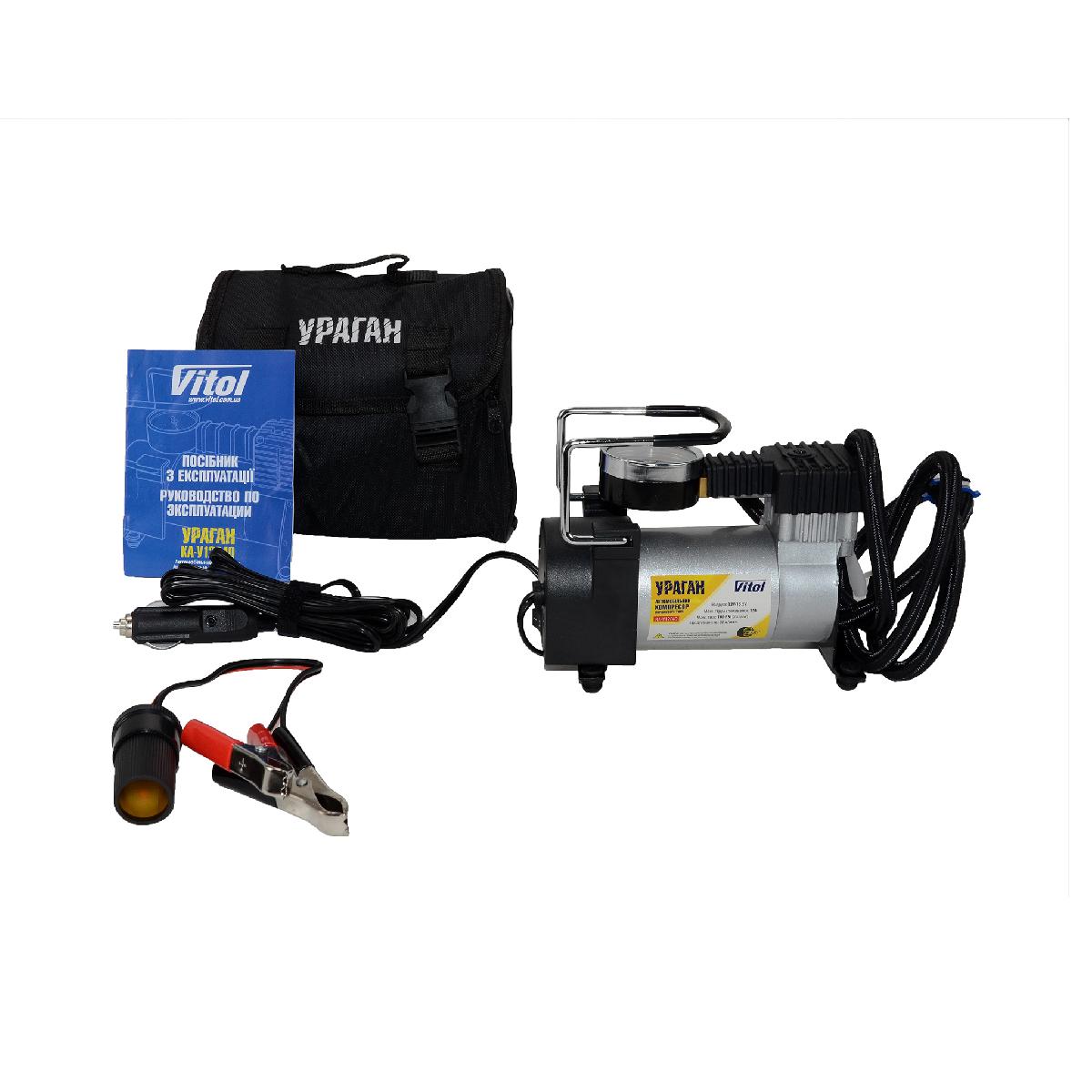 Компресор автомобільний 35 л/хв., 7 атм, 12 В, 15 А прикурювач Ураган Vitol