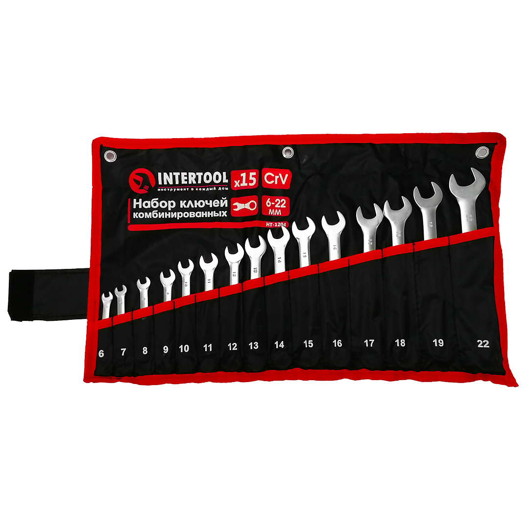 Набір ключів ріжково - накидних 6 - 22 мм 15 одиниць (у чохлі) Intertool