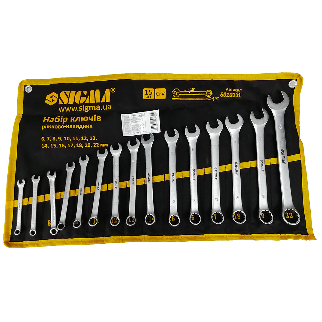 Набір ключів ріжково - накидних 6 - 22 мм 15 одиниць (у чохлі) Sigma