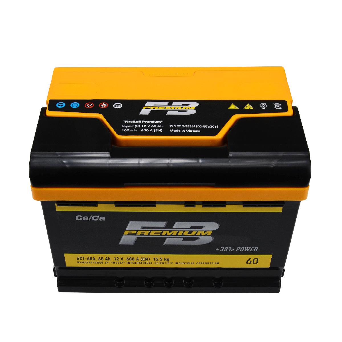 Акумулятор 60 А/год євро 600 А Premium Fireball