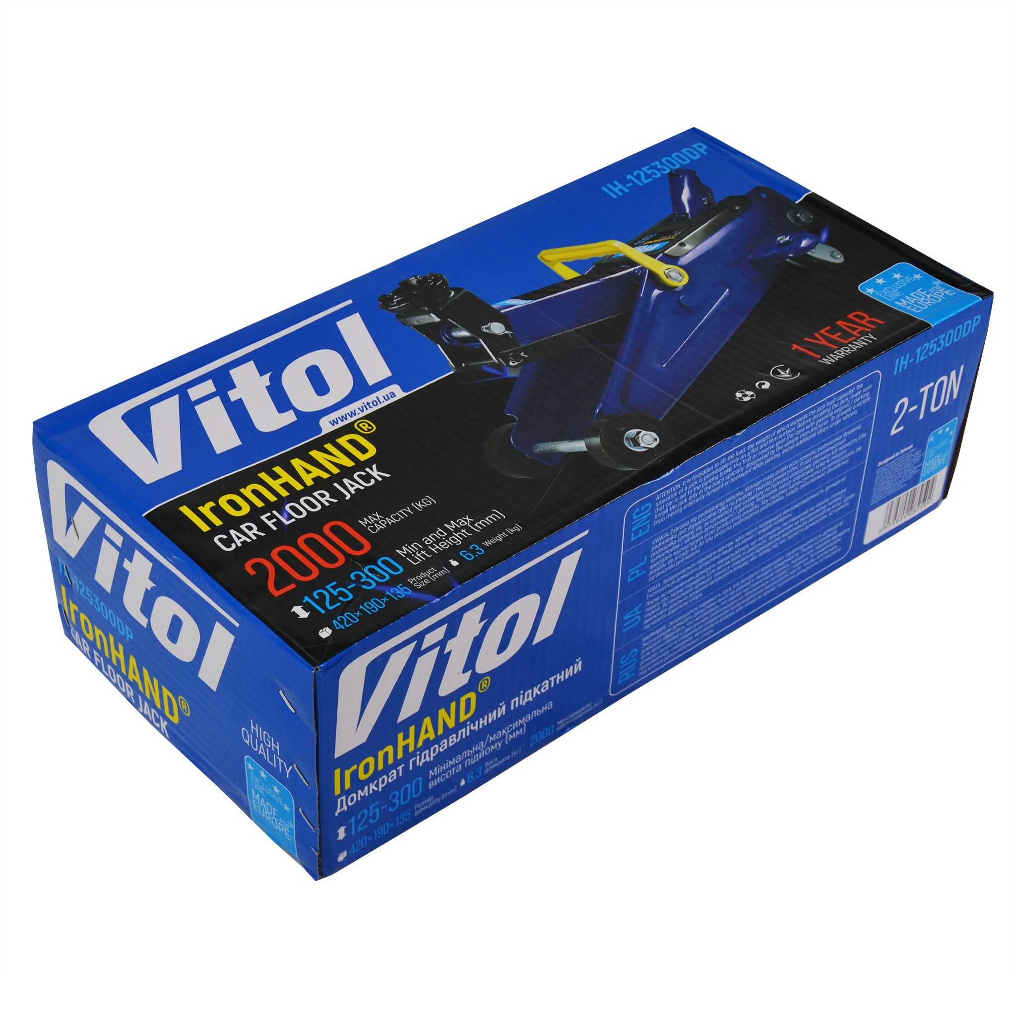 Домкрат гідравлічний підкатний 2 т IH-125300DP Iron Hand Vitol
