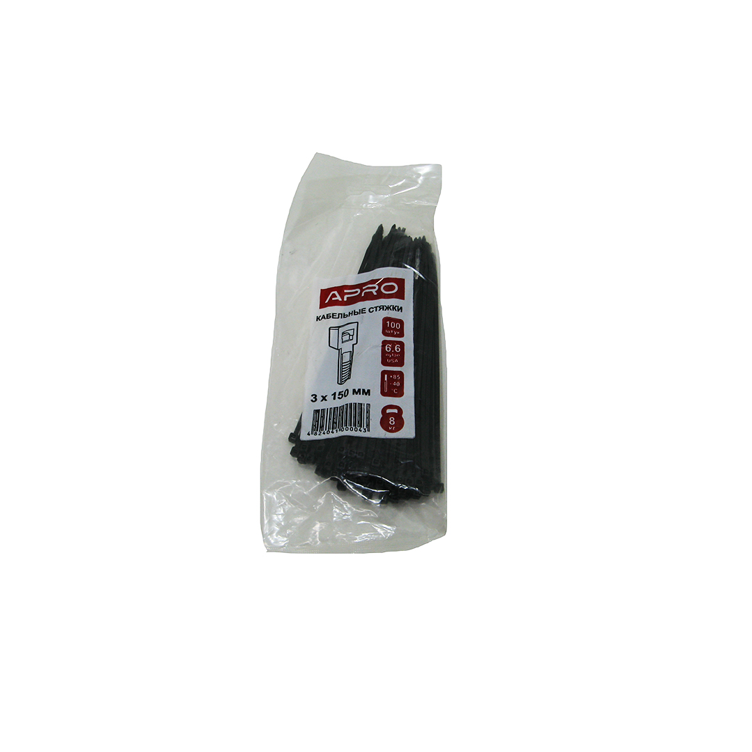 Хомут пластик 3,0 х 150 (в упак. 100 шт) черный Apro